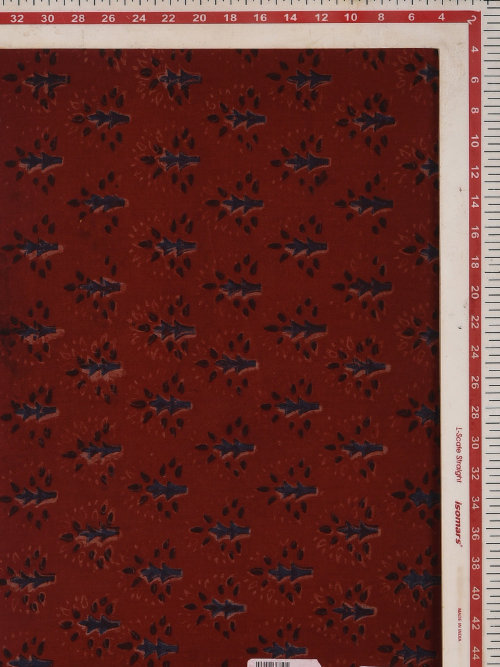 Red Booti Ajrak Cotton Cambric Hand Printed Fabric