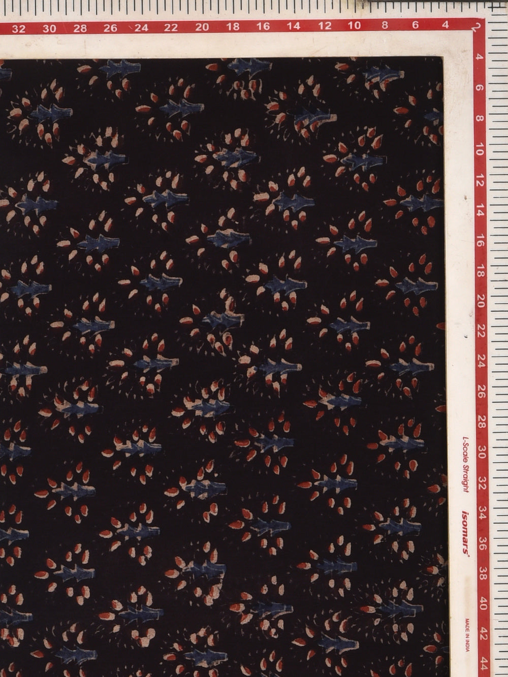 Black Booti Ajrak Cotton Cambric Hand Printed Fabric