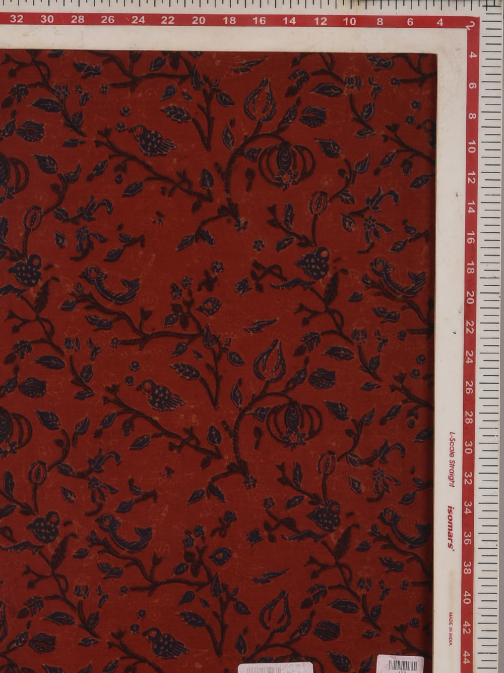 Red Anaar Jaal Ajrak Cotton Cambric Hand Printed Fabric