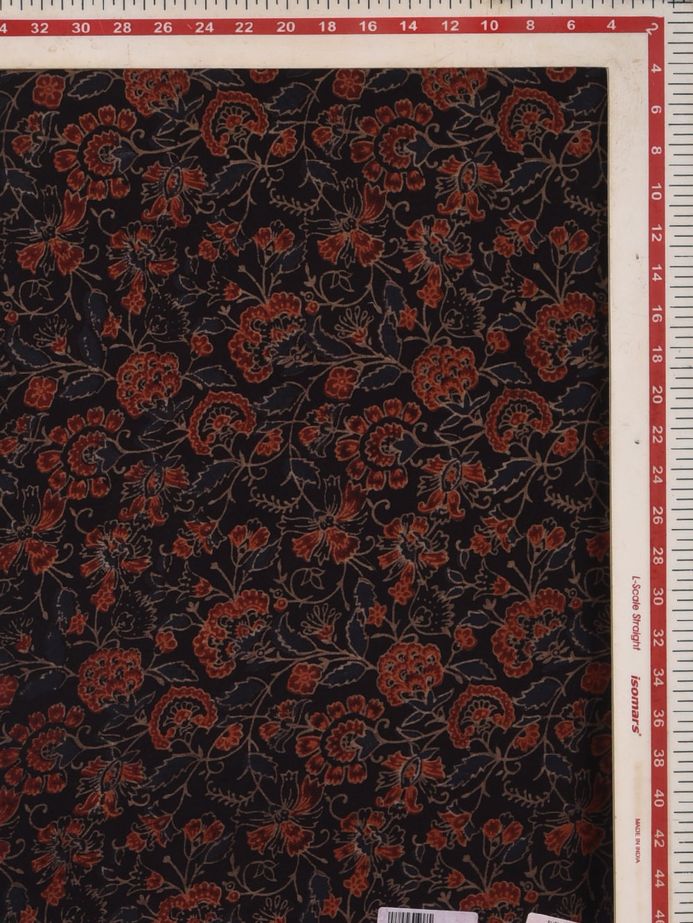 Black Bageecha Jaal Ajrak Cotton Cambric Hand Printed Fabric