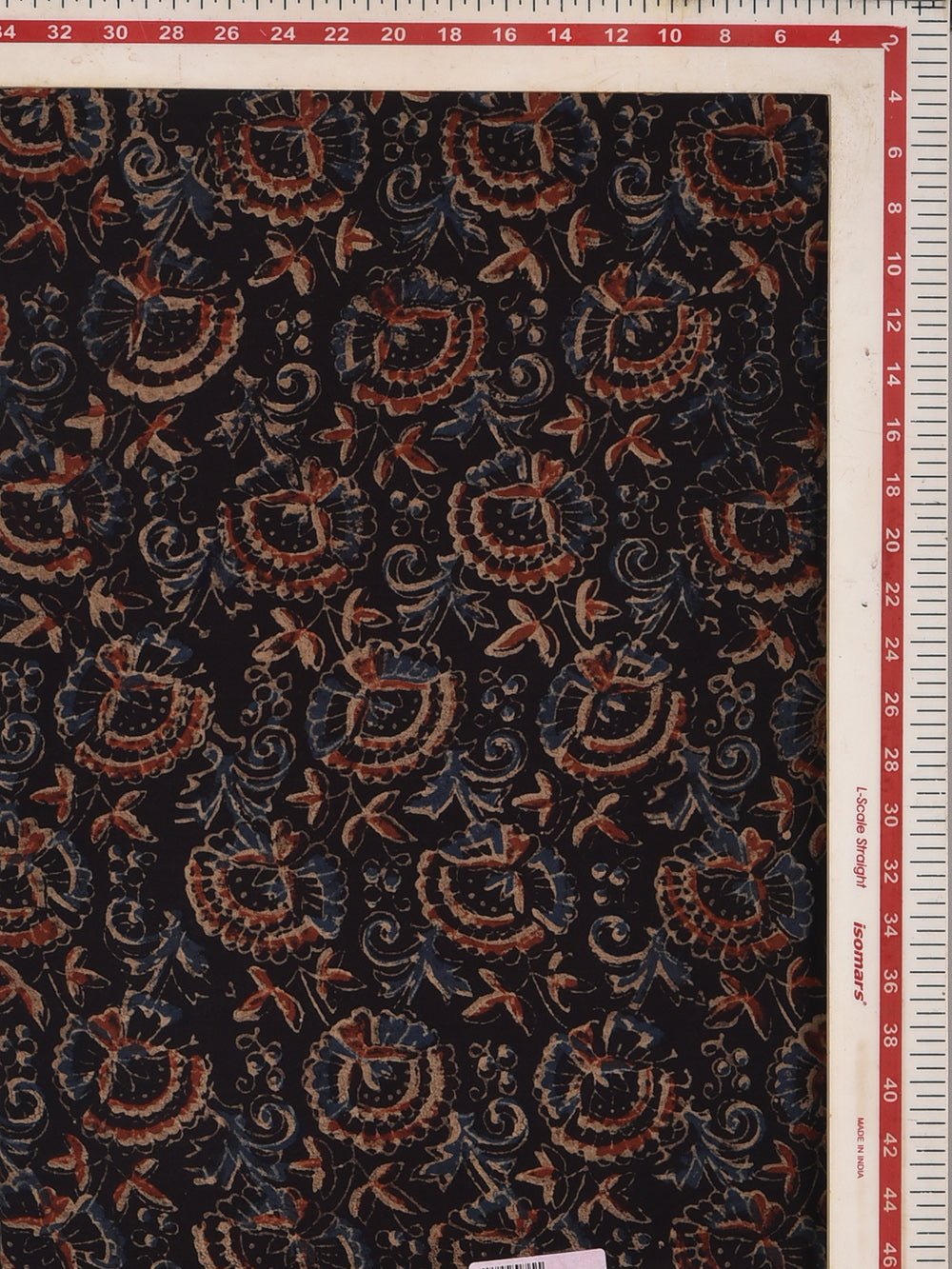 Black Fan Jaal Ajrak Cotton Cambric Hand Printed Fabric