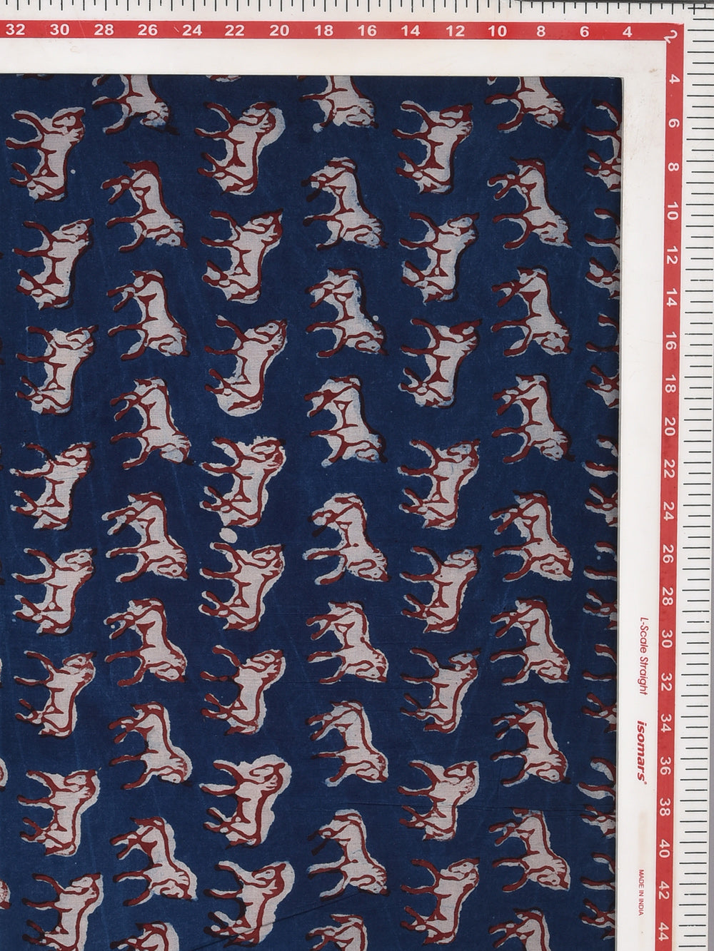 Indigo Dabu Naturally Dyed Indigo Ashva Horse Animal Pattern Cotton Cambric Fabric