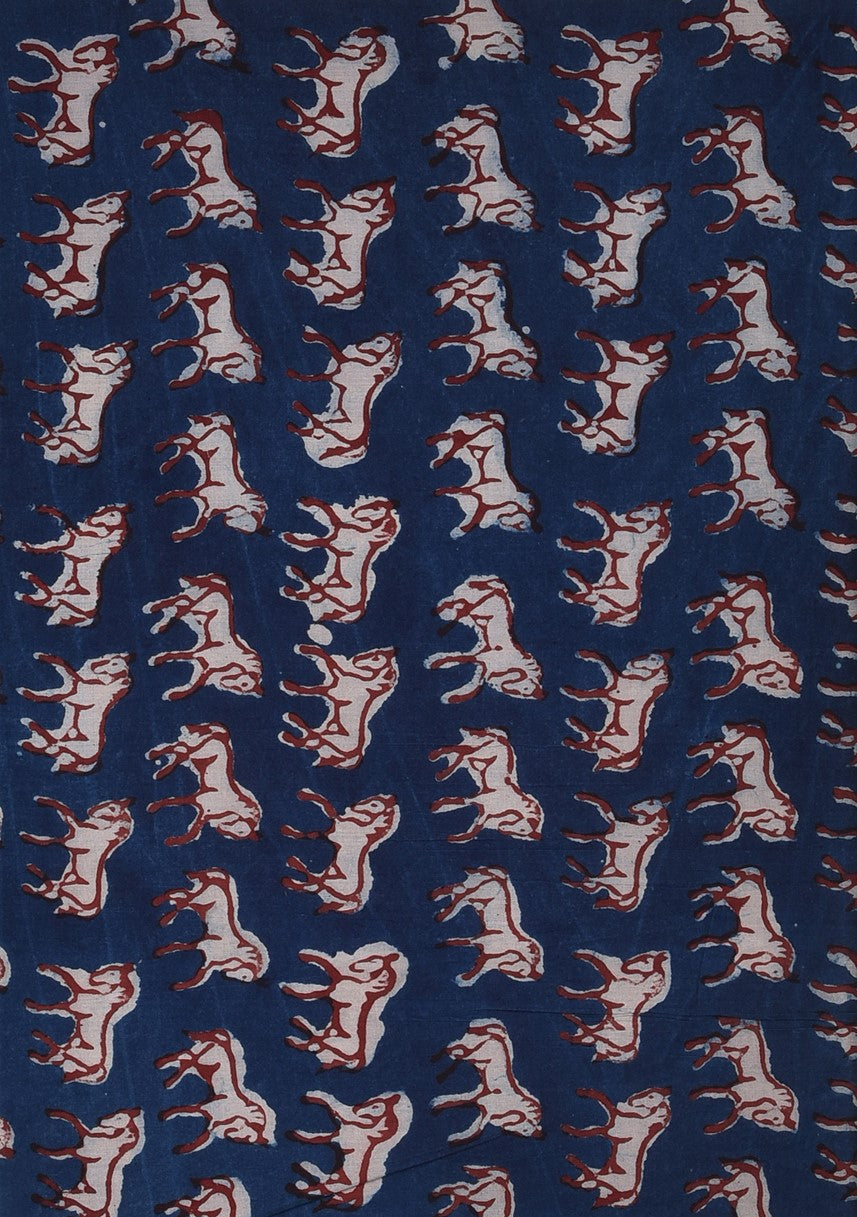 Indigo Daboo Naturally Dyed Indigo Ashva Horse Animal Pattern Cotton Cambric Fabric