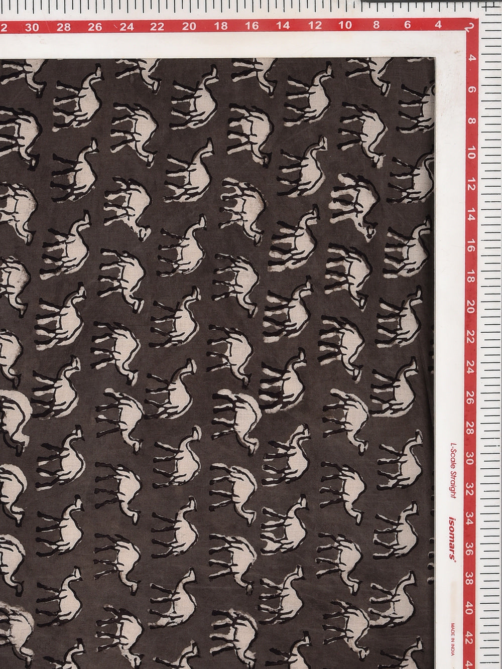 Grey Daboo Kashish Naturally Dyed Oont Camel Animal Pattern Cotton Cambric Fabric