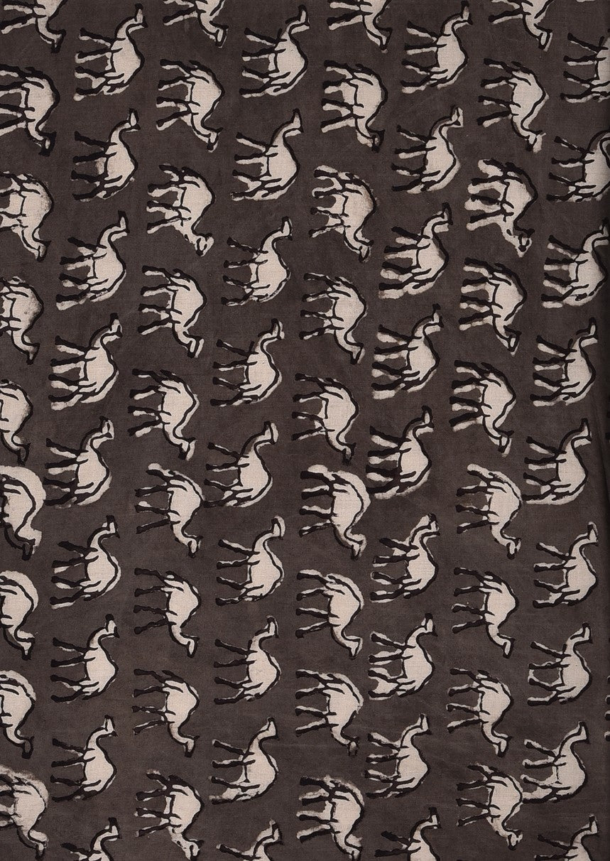 Grey Daboo Kashish Naturally Dyed Oont Camel Animal Pattern Cotton Cambric Fabric