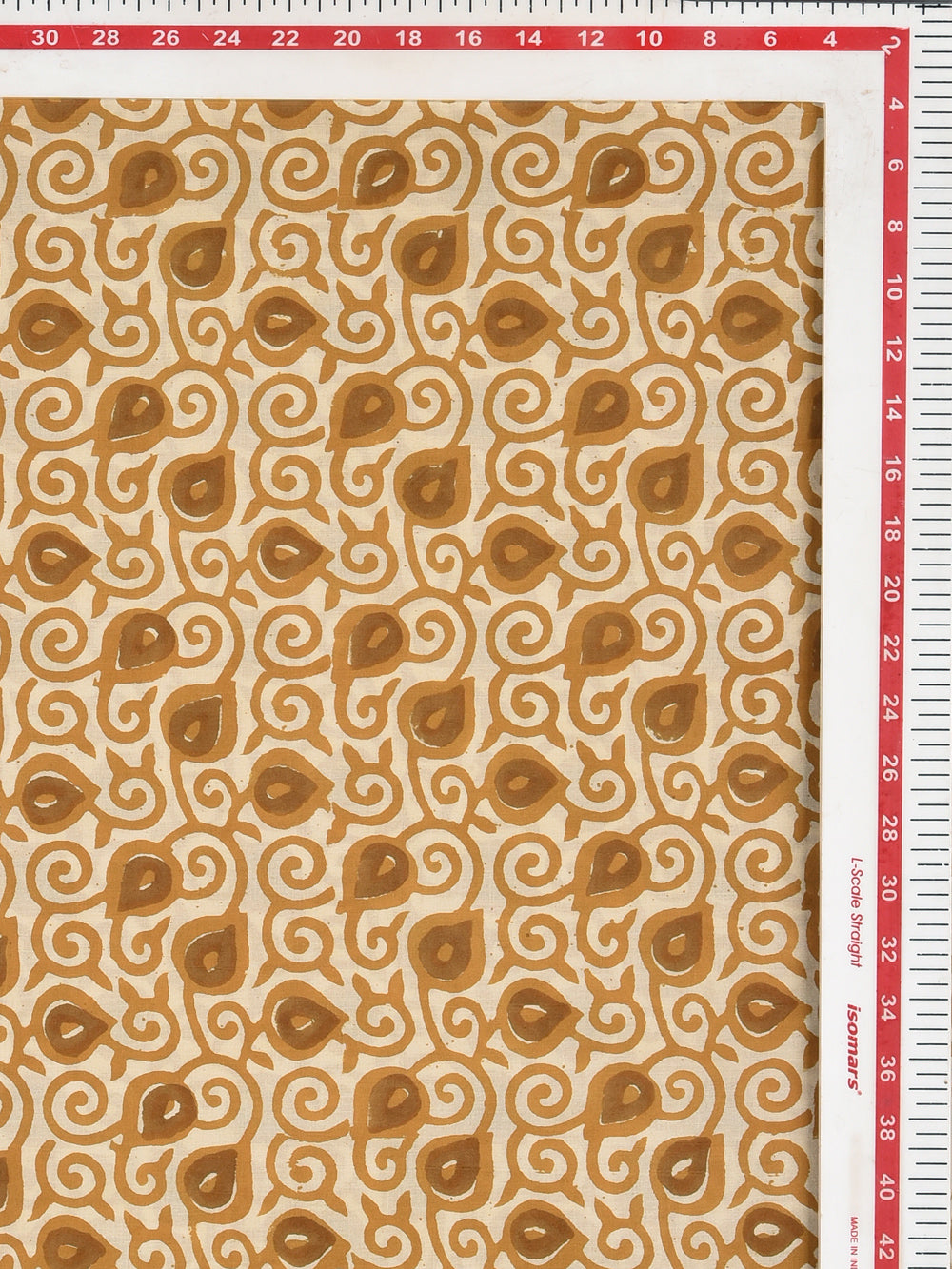 Bagru Yellow Spiral Paisley Pattern Hand Block Printed Cotton Cambric Fabric