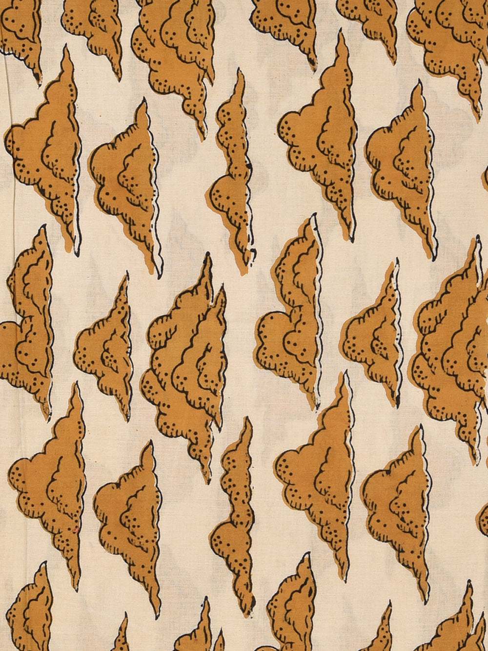 Bagru Yellow Natural Dyed Badal Cloud Pattern Hand Block Printed Cotton Cambric Fabric