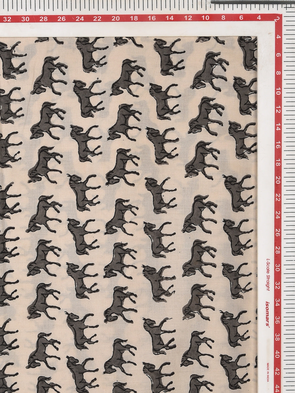 Grey Bagru Natural Colour Ashva Horse Animal Pattern Cotton Cambric Fabric