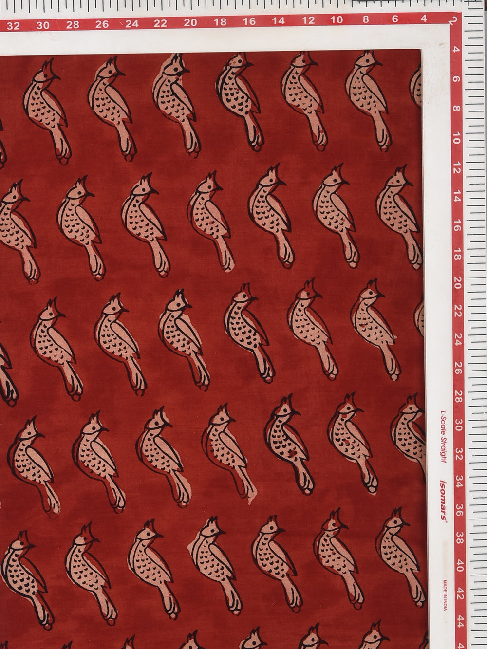 Bagru Red Natural Colour Chidiya Bird Animal Pattern Cotton Cambric Fabric