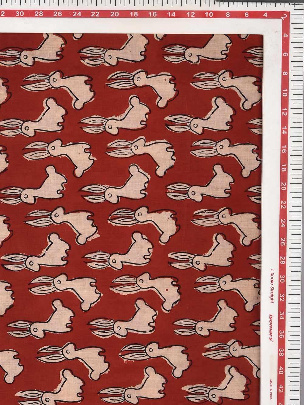 Bagru Red Natural Colour Khargosh Hare Animal Pattern Cotton Cambric Fabric