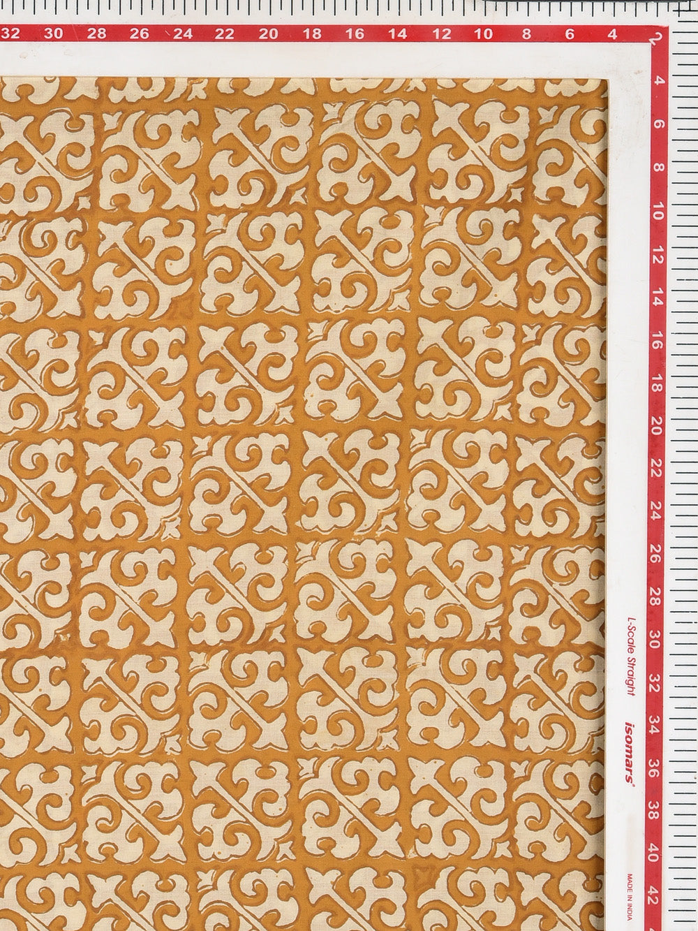 Bagru Yellow English Pattern Hand Block Printed Cotton Cambric Fabric