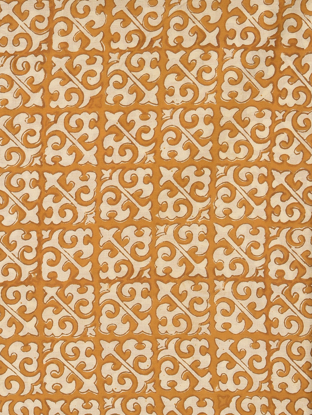 Bagru Yellow English Pattern Hand Block Printed Cotton Cambric Fabric