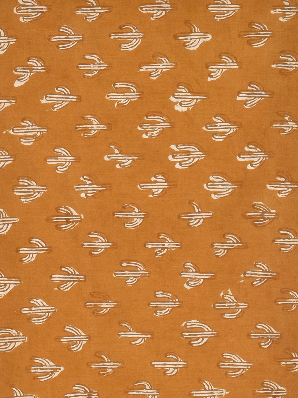 Bagru Yellow Cactus Pattern Hand Block Printed Cotton Cambric Fabric