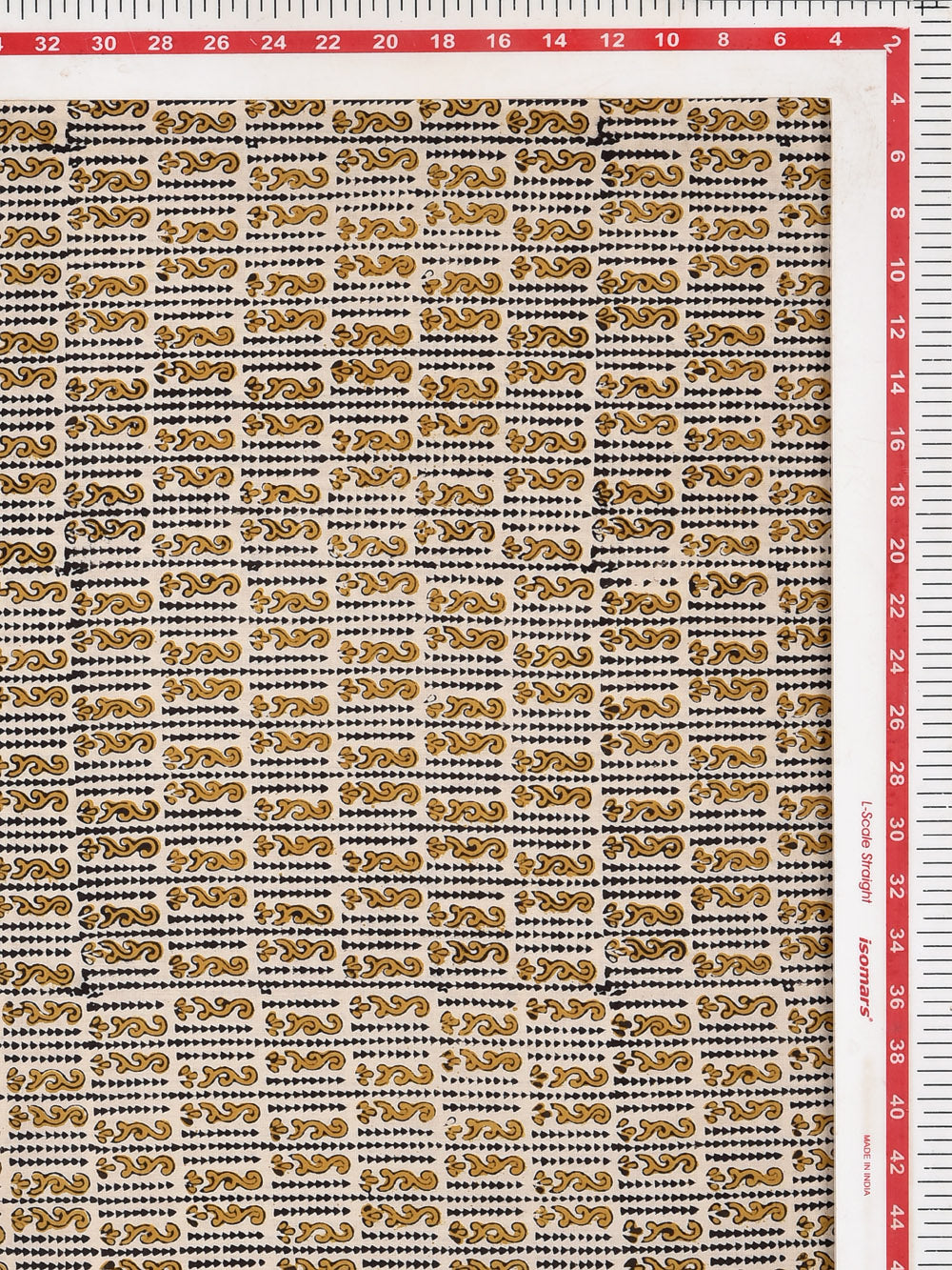 Bagru Yellow Swirl All over Geometric Pattern Hand Block Printed Cotton Cambric Fabric