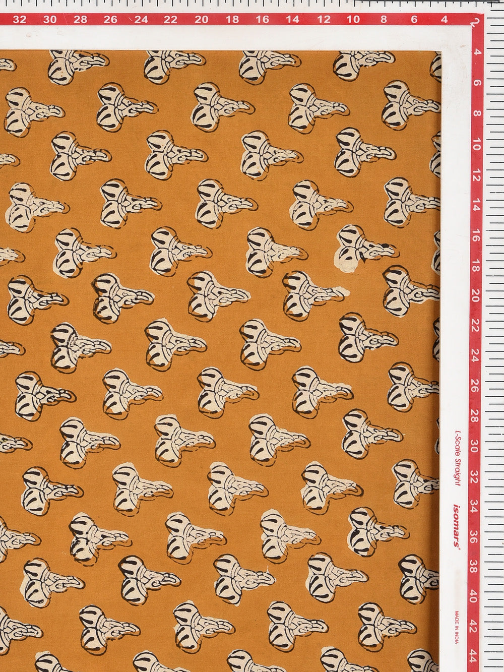 Bagru Natural Yellow Ghungroo Print Cotton Cambric Fabric