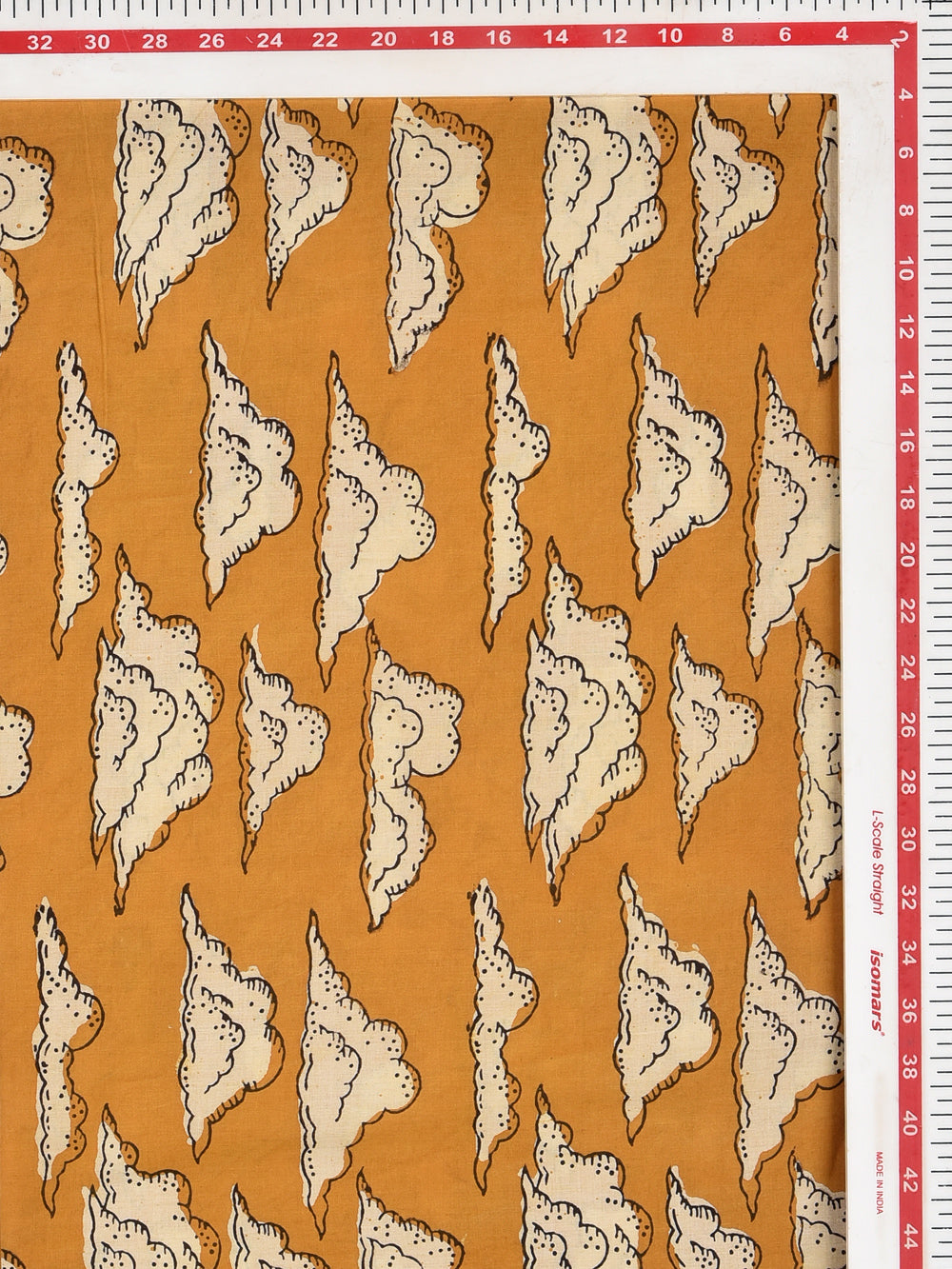 Bagru Natural Yellow Badal Cloud Print Cotton Cambric Fabric