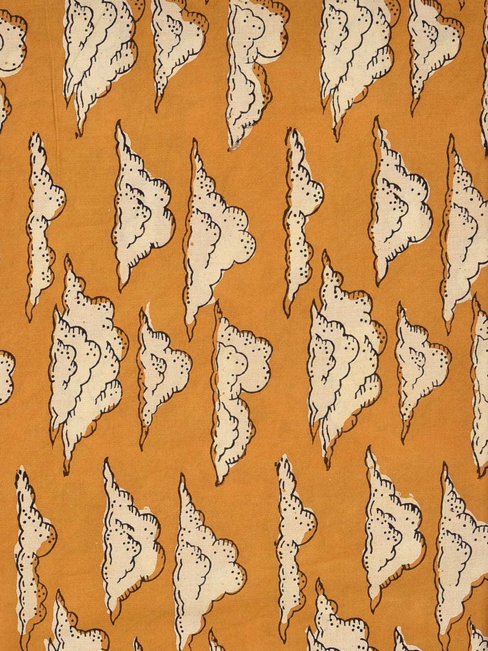 Bagru Natural Yellow Badal Cloud Print Cotton Cambric Fabric