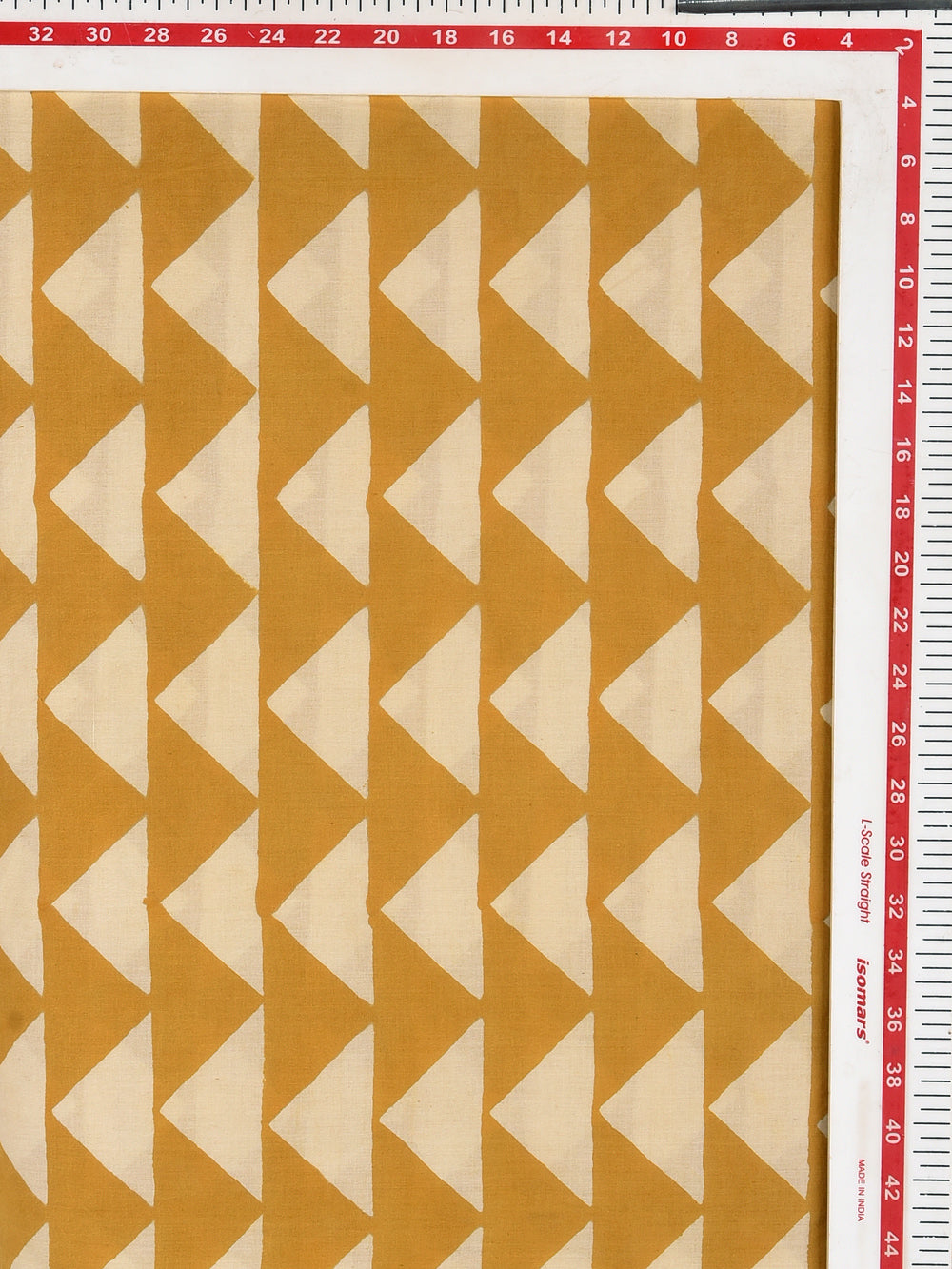 Bagru Natural Yellow Triangles Border Print Cotton Cambric Fabric