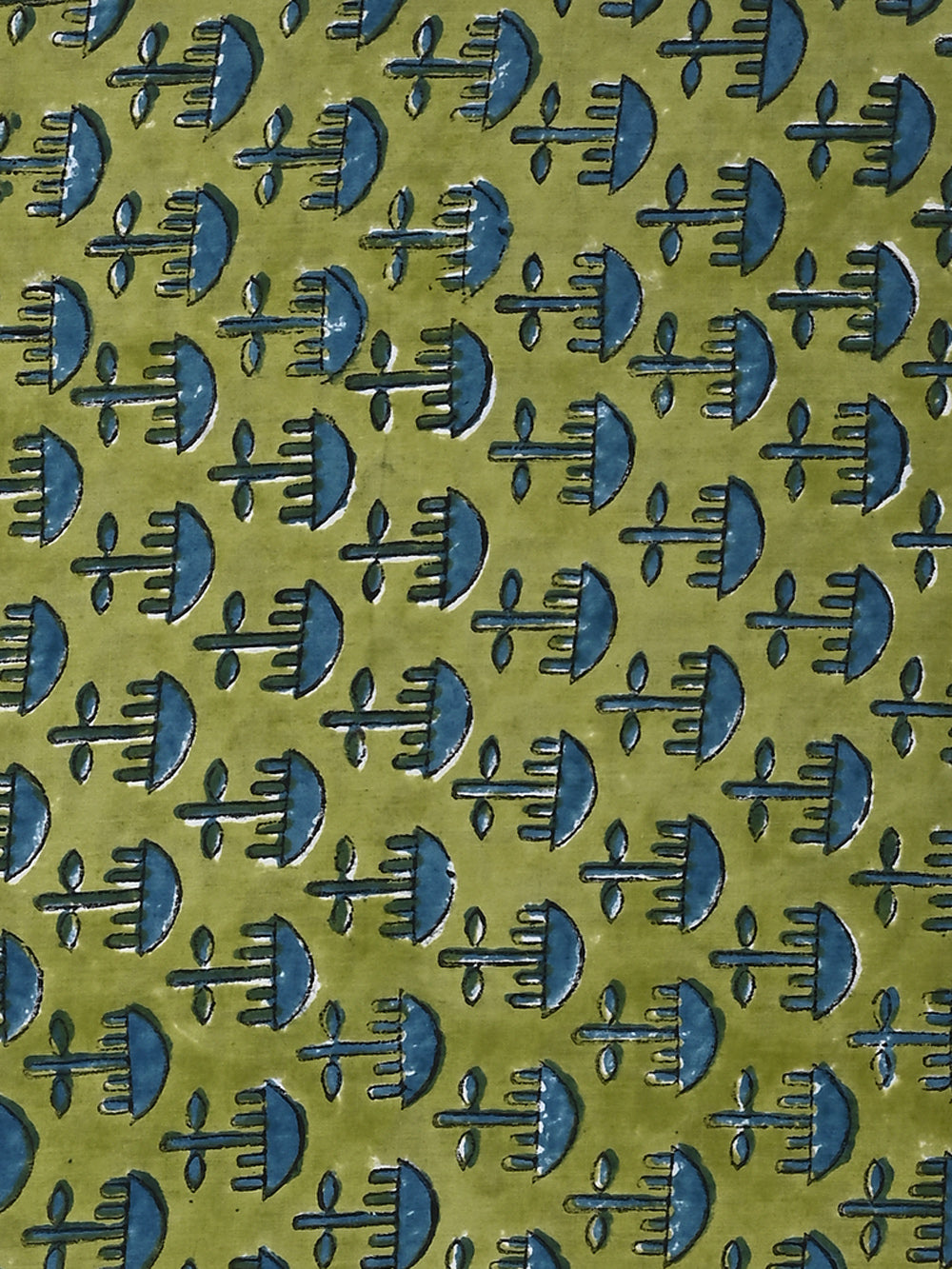 Green Mushroom Booti Pattern Cotton Cambric Sanganeri Hand Block Printed Fabric