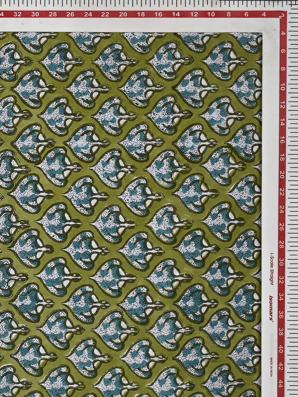 Green Paan Booti Pattern Cotton Cambric Sanganeri Hand Block Printed Fabric