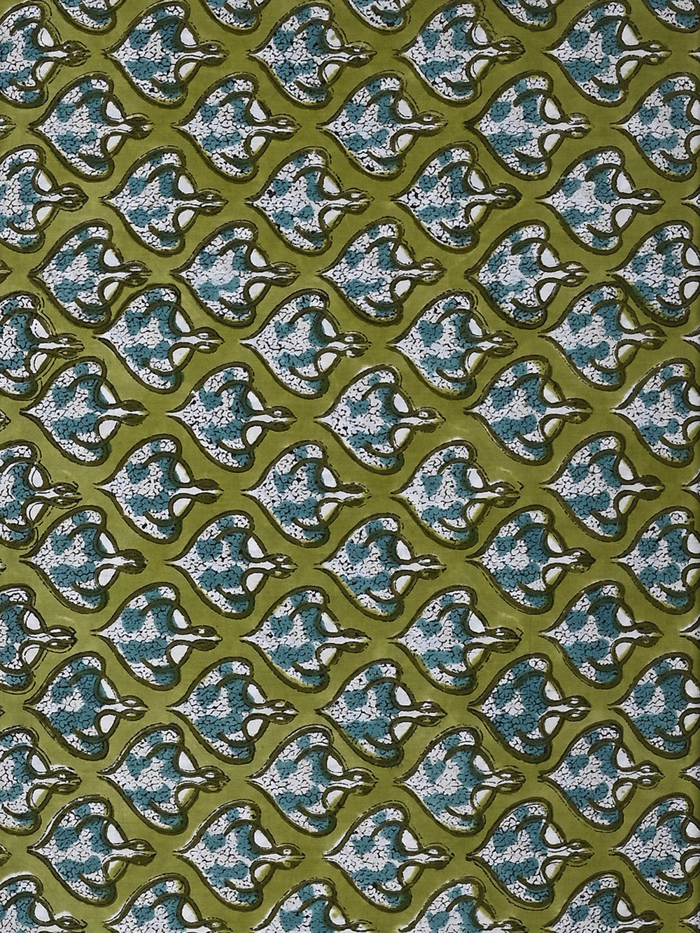 Green Paan Booti Pattern Cotton Cambric Sanganeri Hand Block Printed Fabric