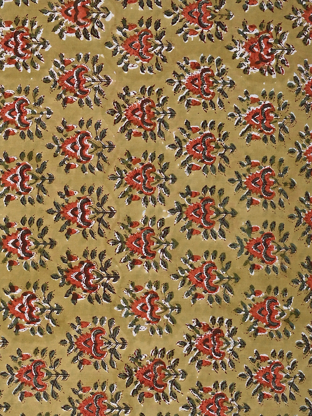 Yellow Bouquet Flower Booti Pattern Cotton Cambric Sanganeri Hand Block Printed Fabric