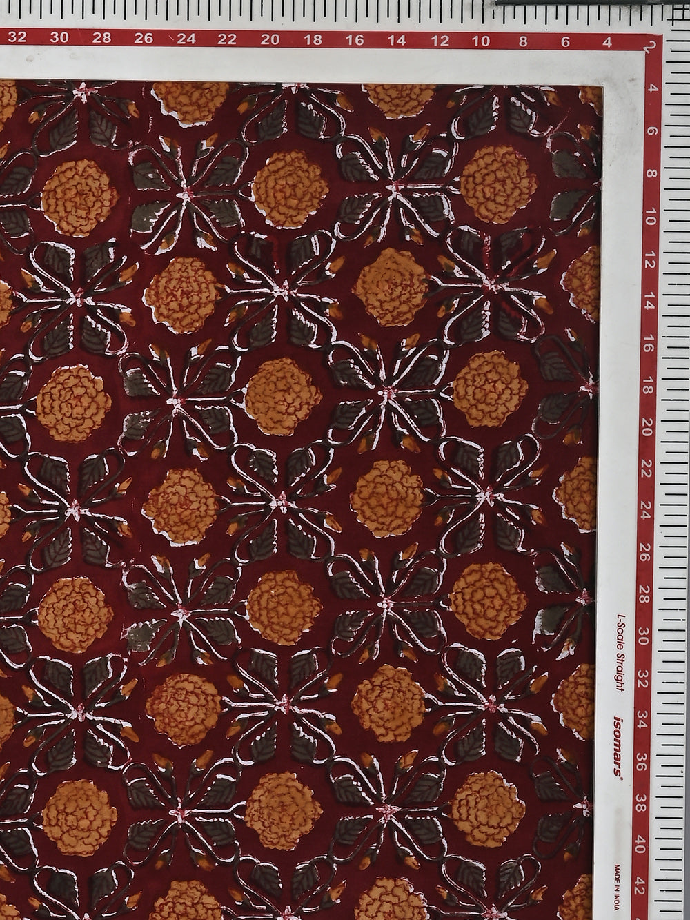 Red Marigold Flower Jaal Pattern Cotton Cambric Sanganeri Hand Block Printed Fabric