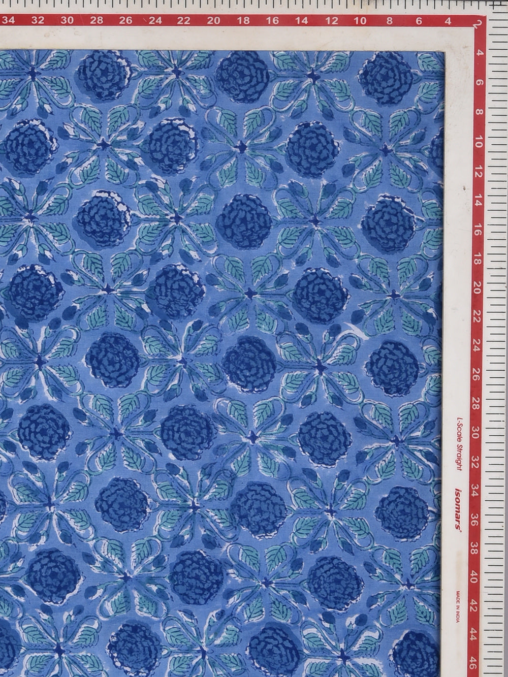 Aasmani Genda Phool Jaal Cotton Cambric Sanganeri Hand Block Printed Fabric