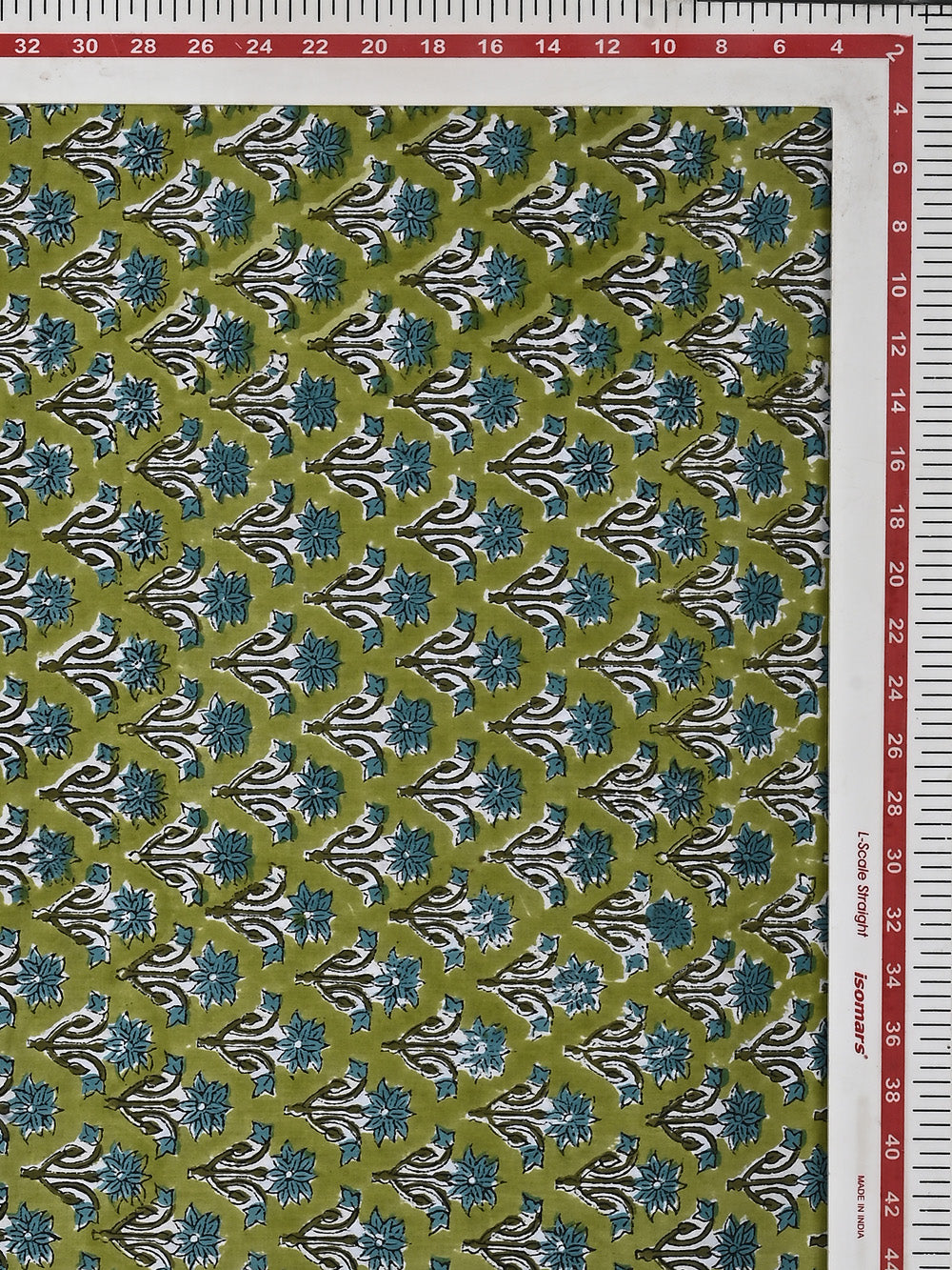 Green Mughal Flower Booti Pattern Cotton Cambric Sanganeri Hand Block Printed Fabric