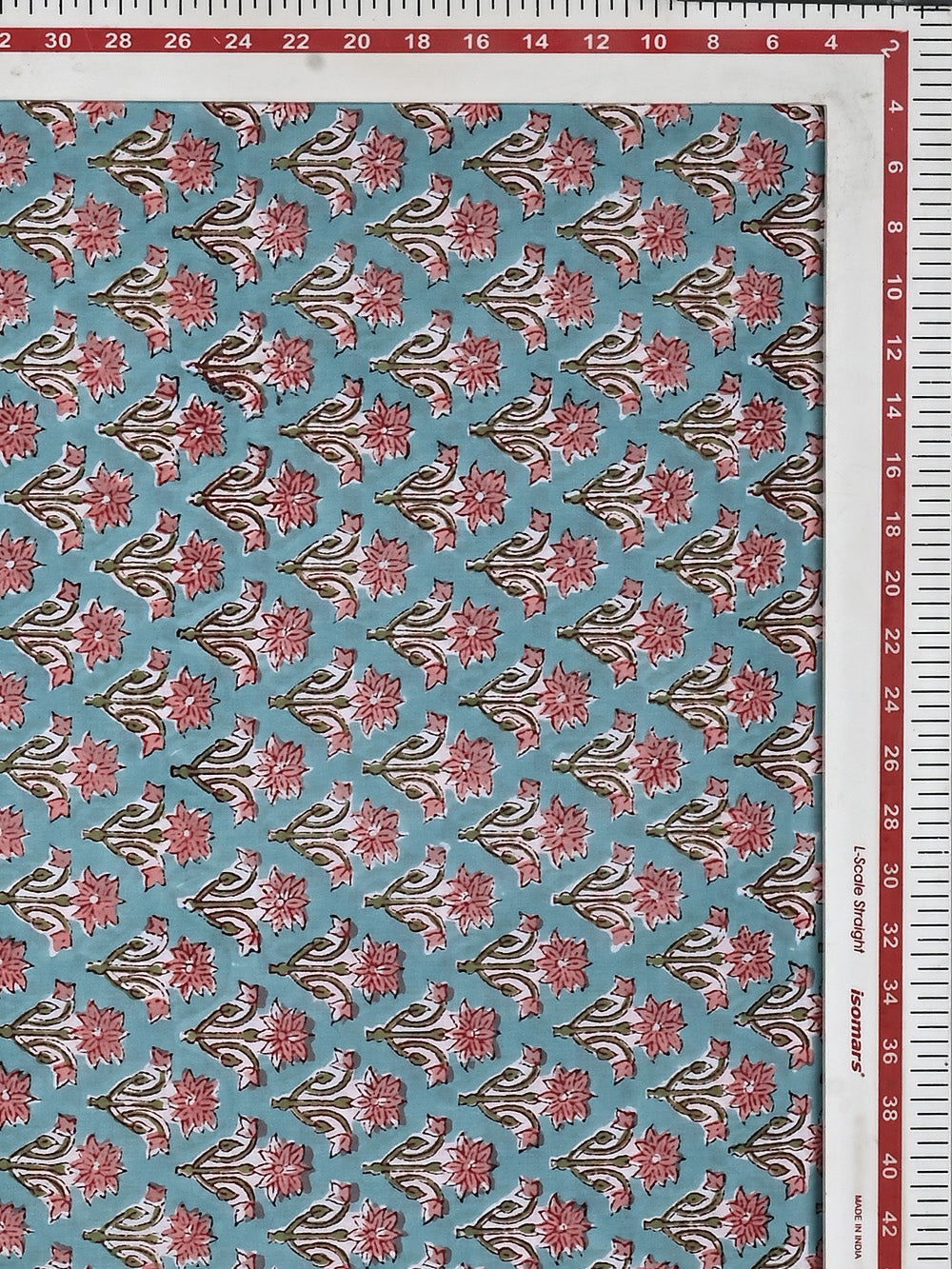 Blue Mughal Flower Booti Pattern Cotton Cambric Sanganeri Hand Block Printed Fabric