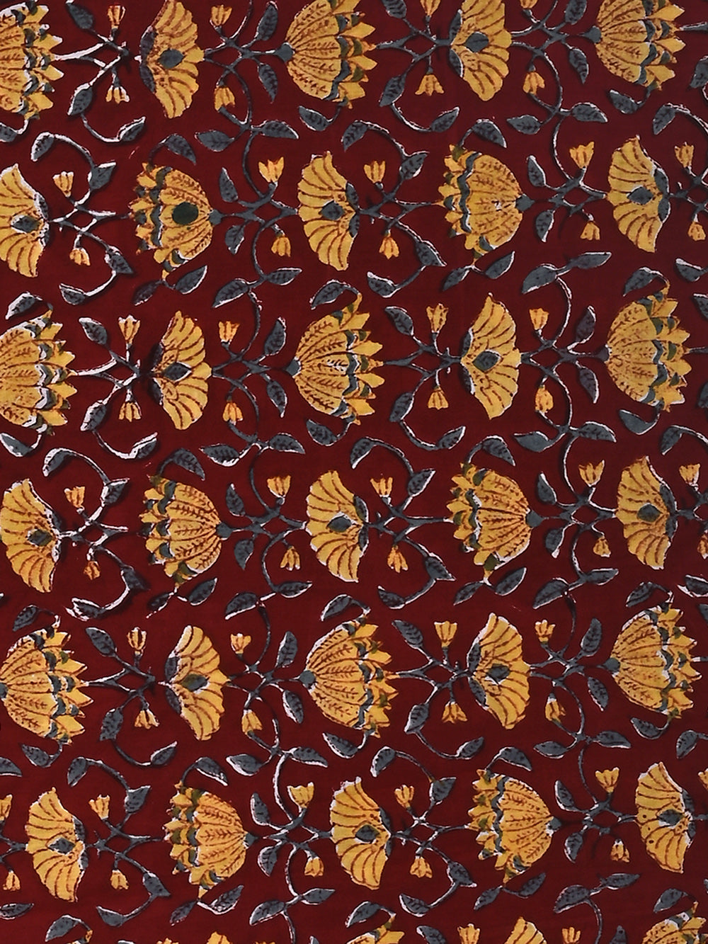 Red Lotus Flower Jaal Pattern Cotton Cambric Sanganeri Hand Block Printed Fabric