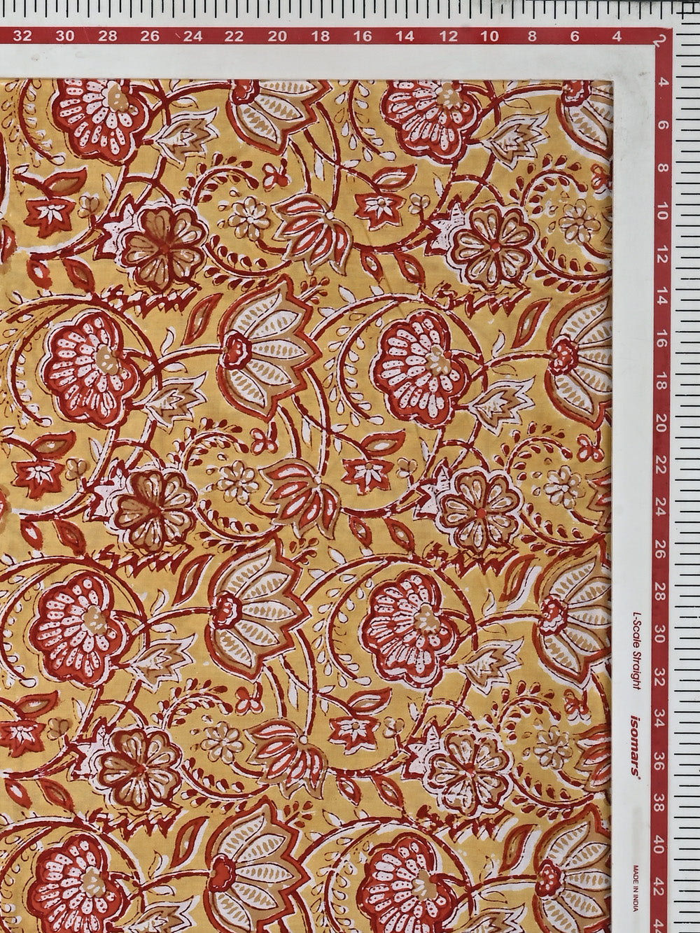 Yellow Anokha Chintz Lotus Jaal Pattern Cotton Cambric Sanganeri Hand Block Printed Fabric