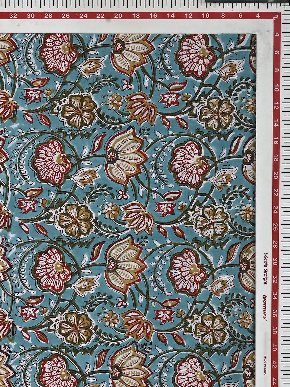 Blue Anokha Chintz Lotus Jaal Pattern Cotton Cambric Sanganeri Hand Block Printed Fabric