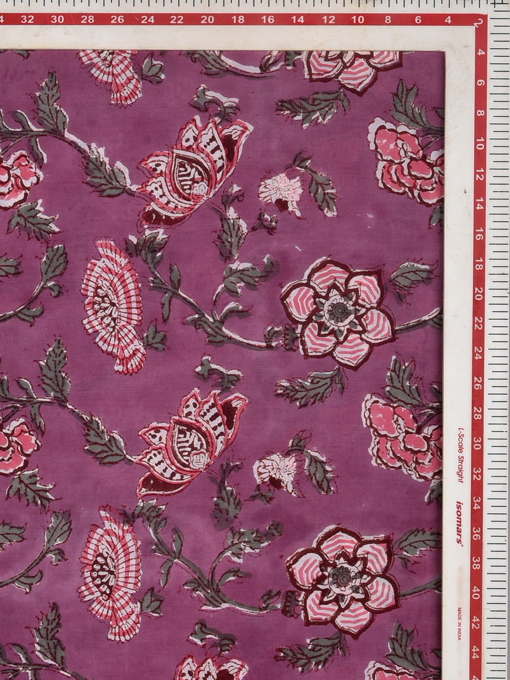 Mauve Pink Chintz Jaal Cotton Cambric Sanganeri Hand Block Printed Fabric