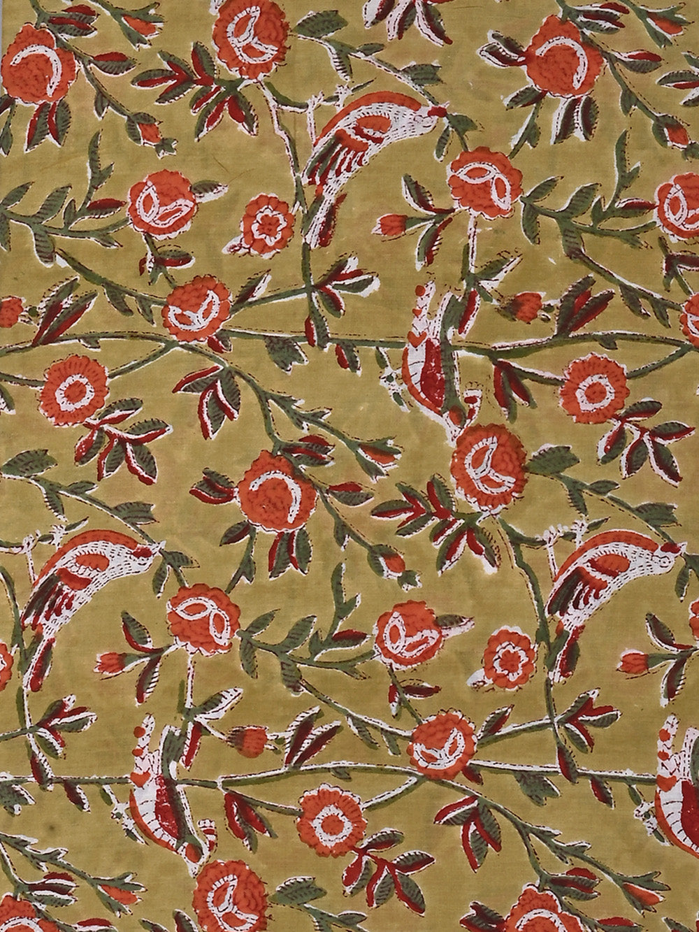 Red Marigold Flower Jaal Pattern Cotton Cambric Sanganeri Hand Block Printed Fabric main image 0