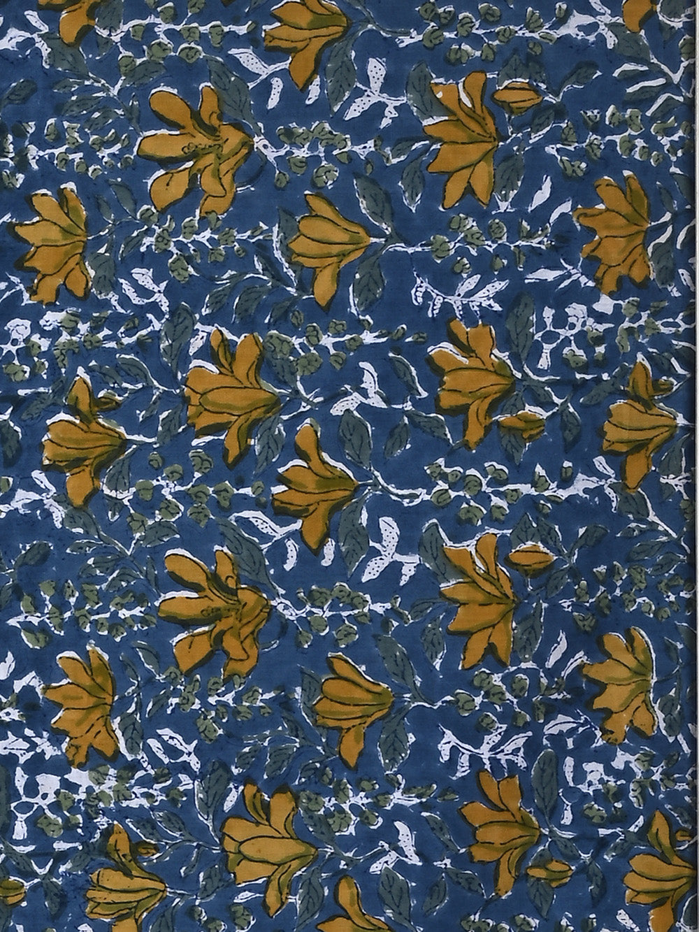 Blue Creeper Flower Jaal Pattern Cotton Cambric Sanganeri Hand Block Printed Fabric