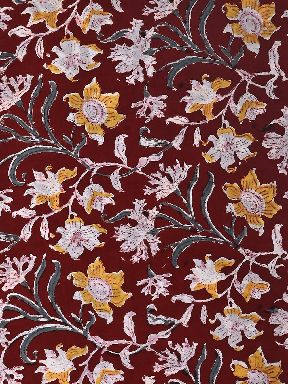 Red Garden Jaal Pattern Cotton Cambric Sanganeri Hand Block Printed Fabric