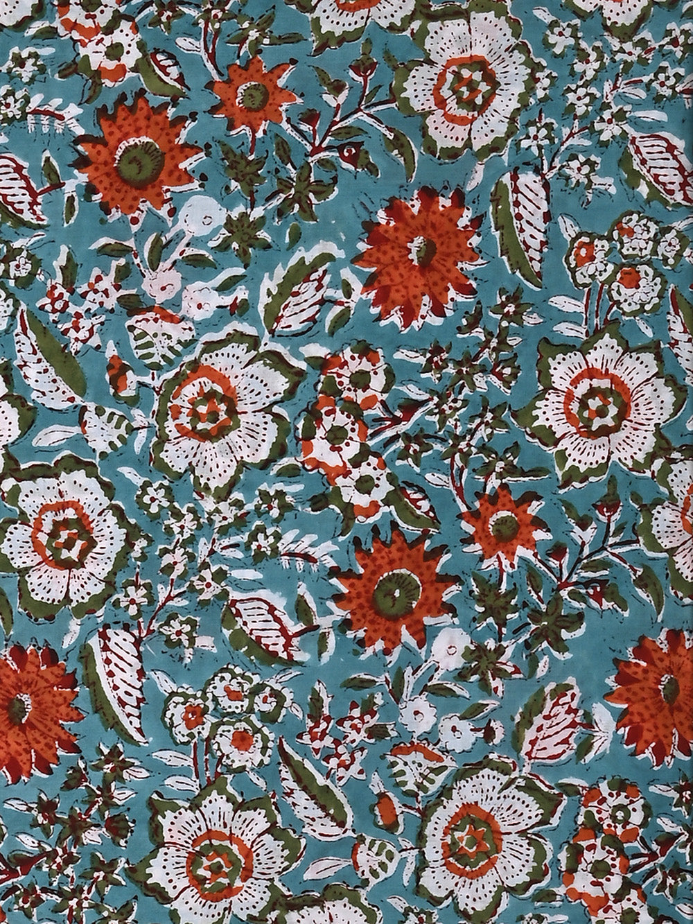 Blue Garden Jaal Pattern Cotton Cambric Sanganeri Hand Block Printed Fabric