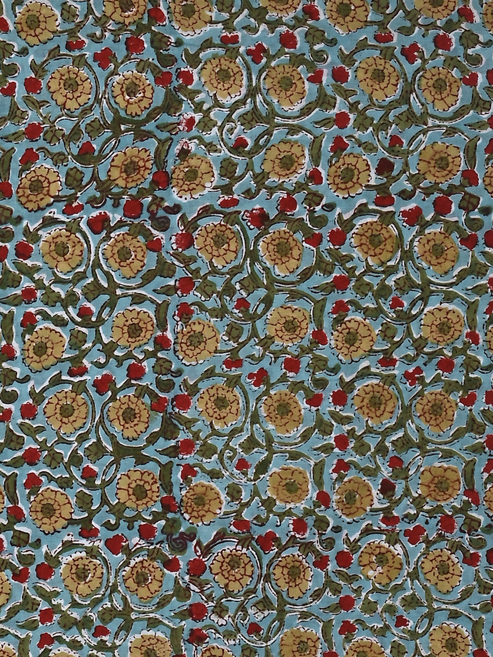 Firozi Genda Phool Jaal Pattern Cotton Cambric Sanganeri Hand Block Printed Fabric
