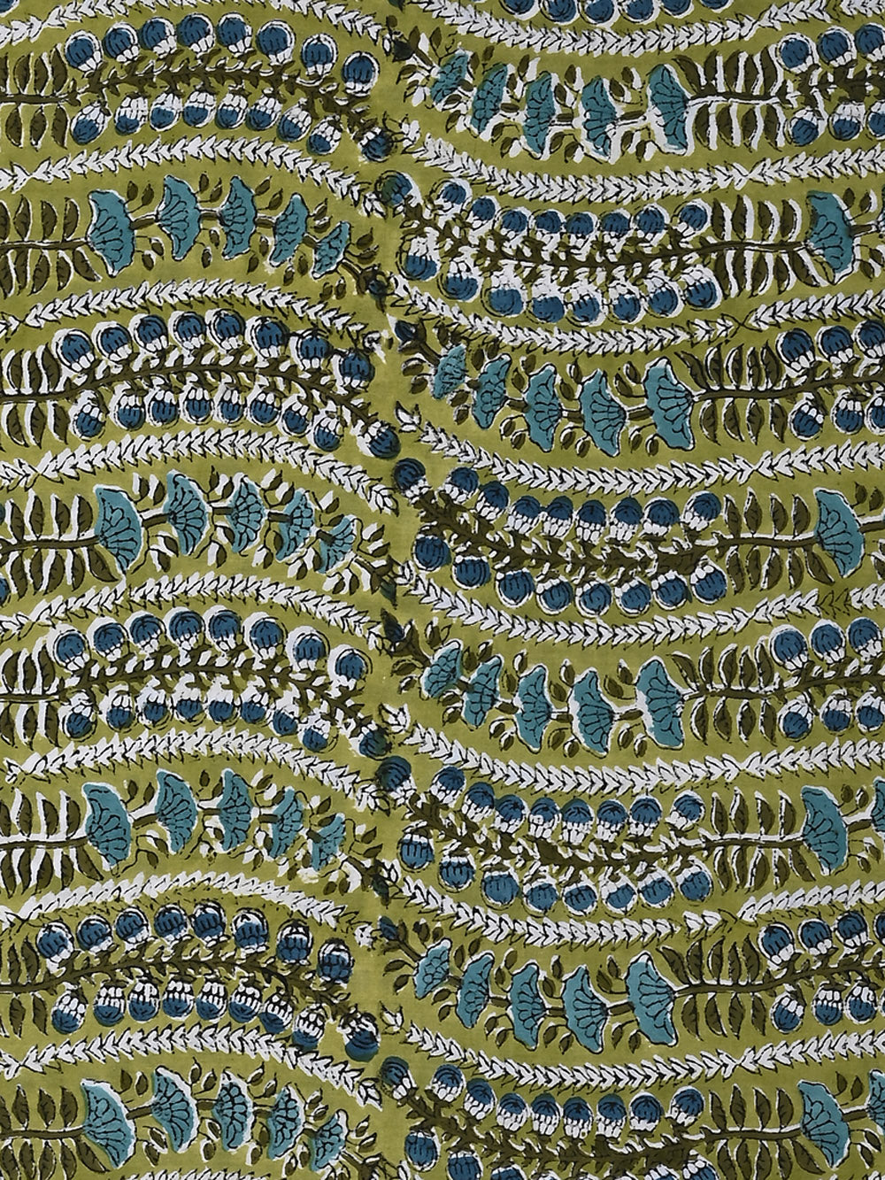 Green Bel Jaal Pattern Cotton Cambric Sanganeri Hand Block Printed Fab