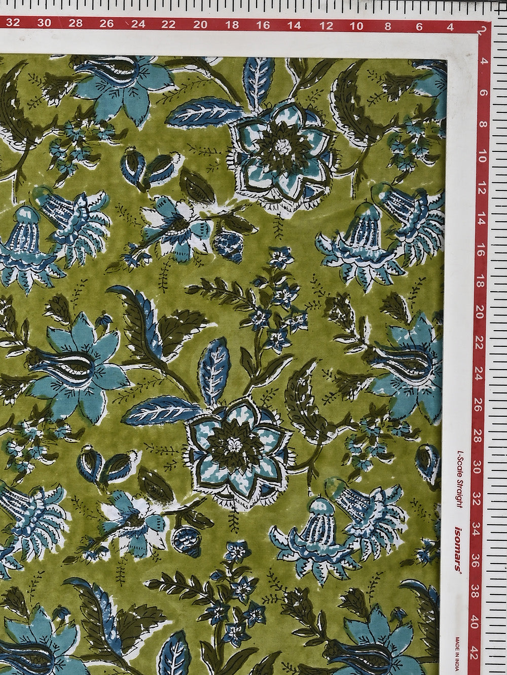 Green Gudhal Jaal Pattern Cotton Cambric Sanganeri Hand Block Printed Fabric