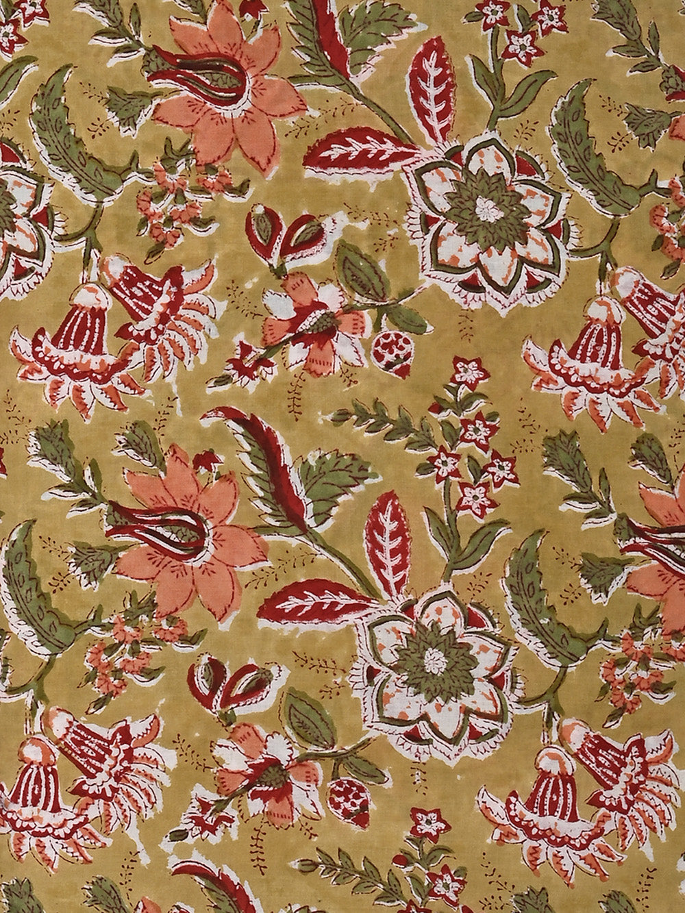 Yellow Gudhal Jaal Pattern Cotton Cambric Sanganeri Hand Block Printed Fabric