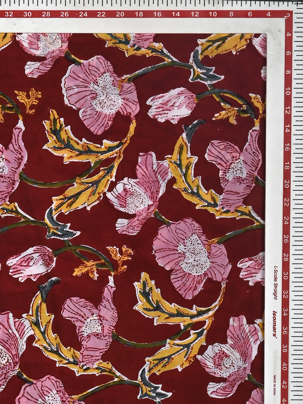 Red Poppy Jaal Pattern Cotton Cambric Sanganeri Hand Block Printed Fabric