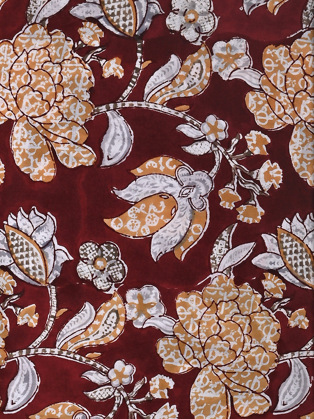 Red Poppy Jaal Pattern on Teal Blue Cotton Cambric Sanganeri Hand Block Printed Fabric main image 1