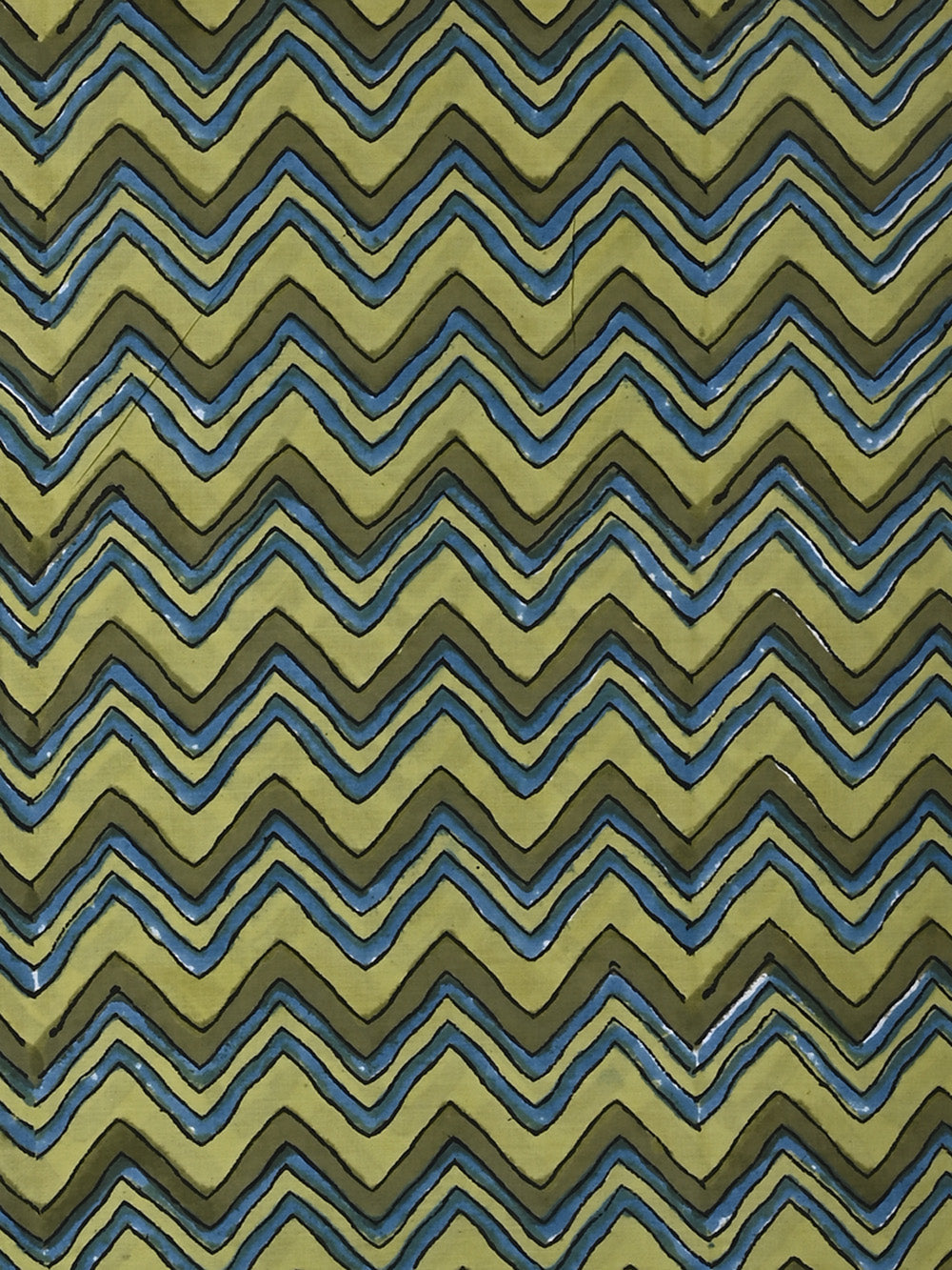 Green Zig zag Pattern Cotton Cambric Sanganeri Hand Block Printed Fabric