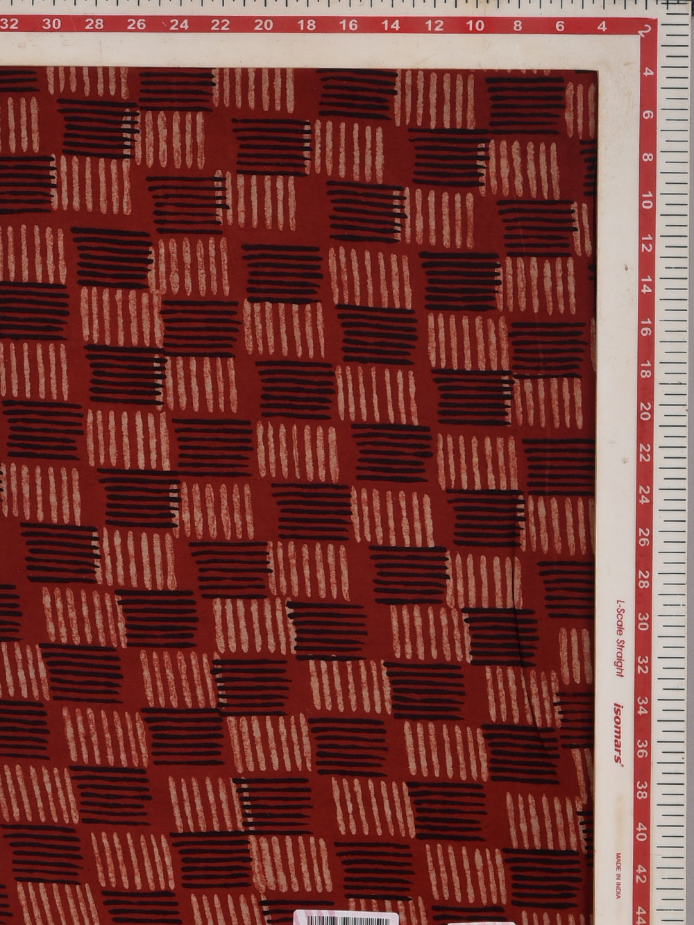 Ajrakh Maroon Chote Lines Hand Printed Modal Fabric