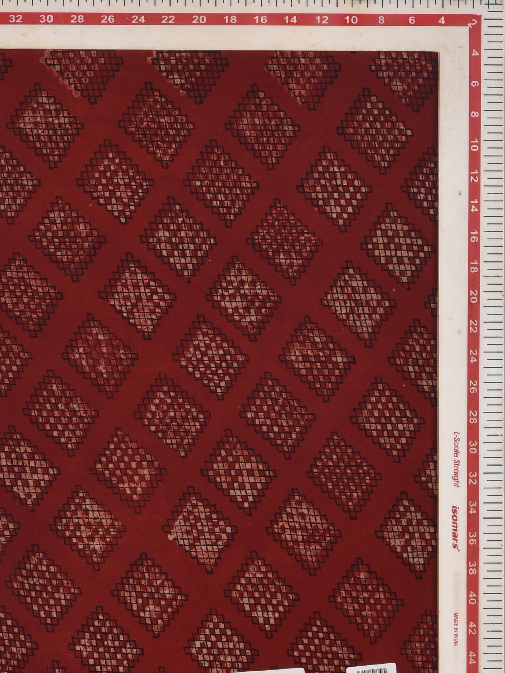 Ajrakh Maroon Pixel Diamond Hand Printed Modal Fabric