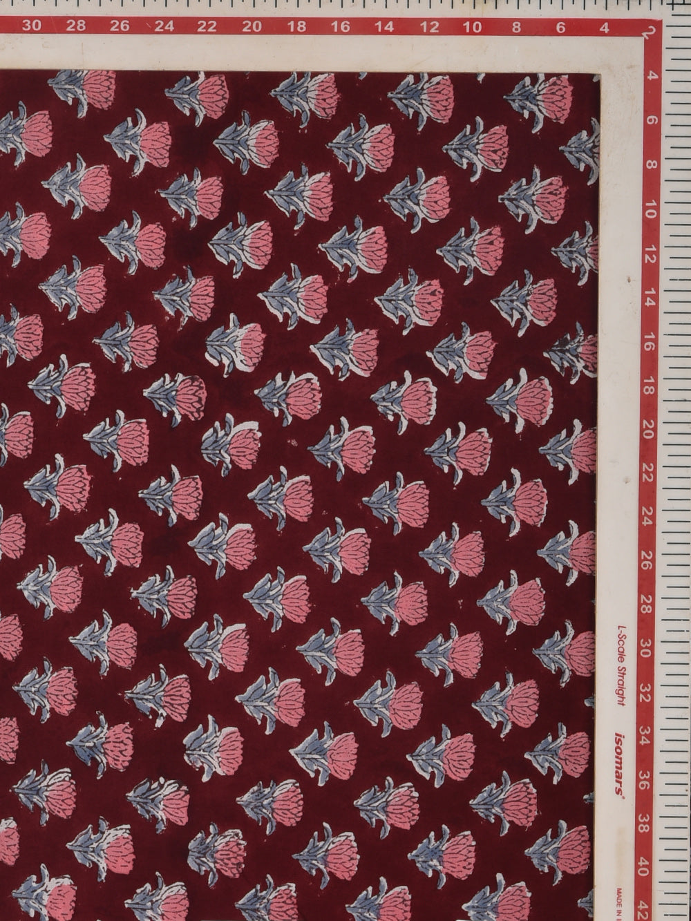Maroon Tulip Booti Hand Printed Modal Fabric
