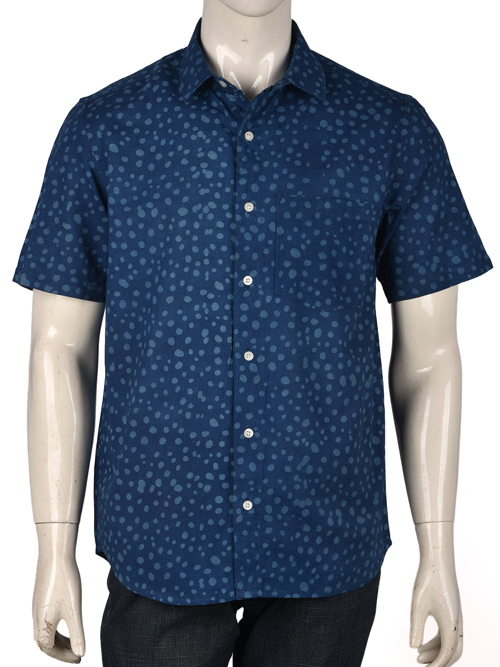 Indigo Dots Cotton Mens Half Sleeve Shirts