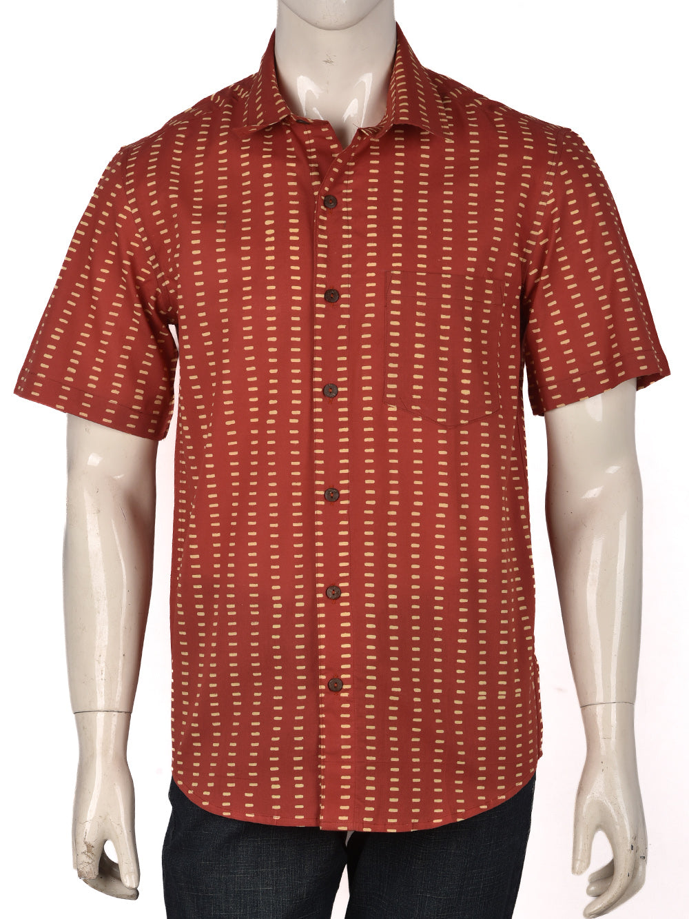 Red Dashes Cotton Mens Half Sleeve Shirts